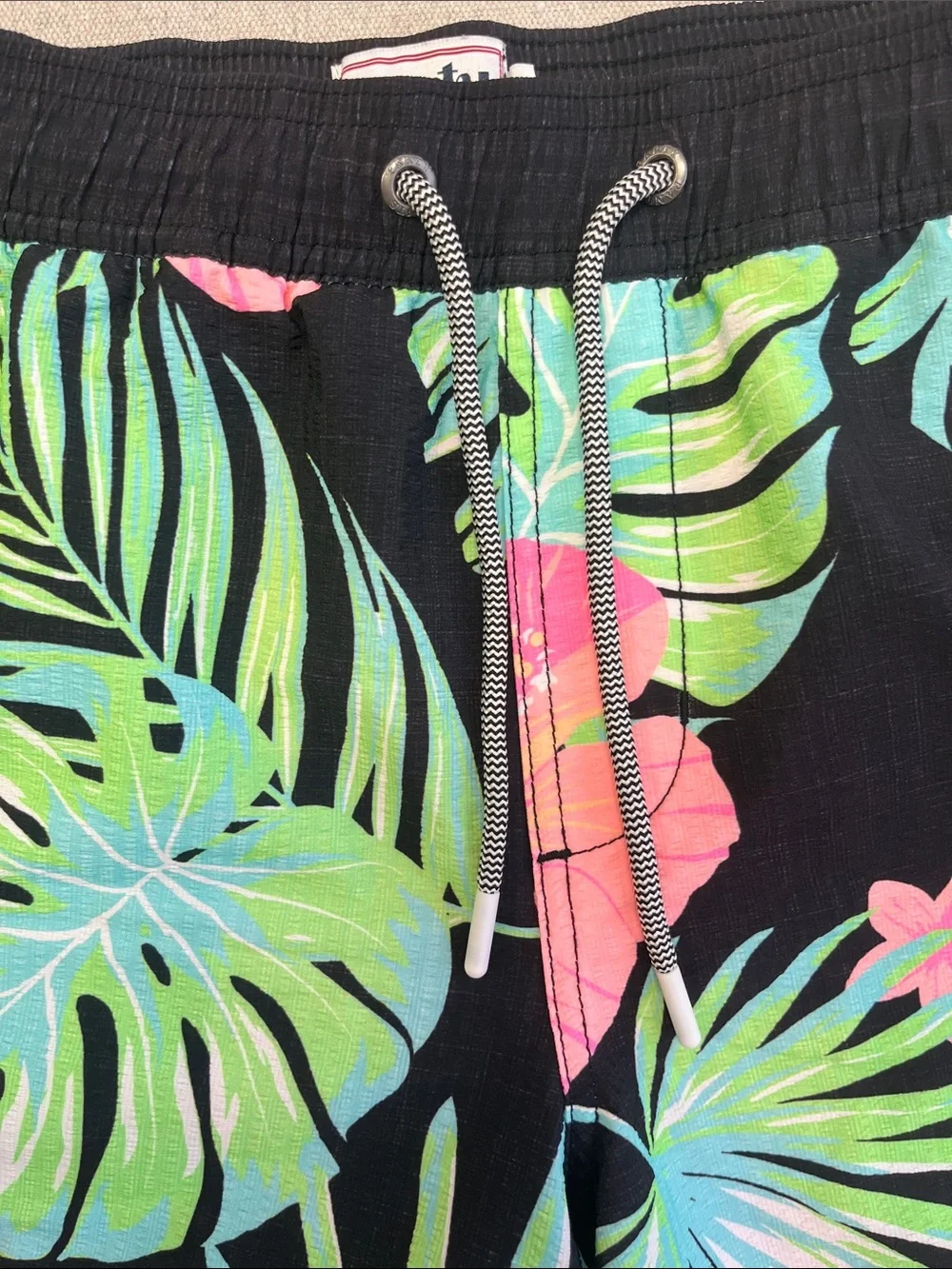 Party Pants Tropical Floral Swim Trunks Black Pink Medium Shorts